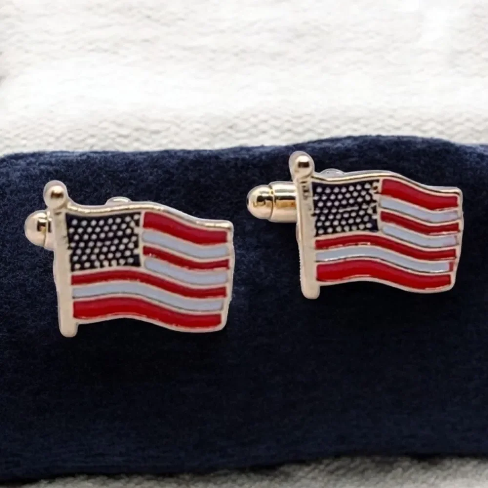 Men's Gold American Flag Cufflinks Patriotic USA Formal Prom Tux Tuxedo America